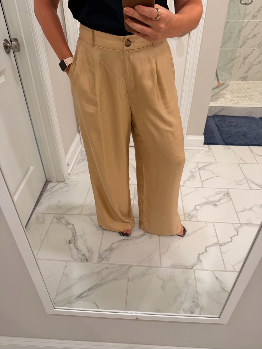 Ann Taylor 100% SilkWide-Leg High-Rise Pants in Camel/Gold